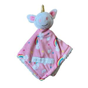 Petite Lamour Unicorn Pink Lovey Security Blanket NuNu Plush Head White Rainbow